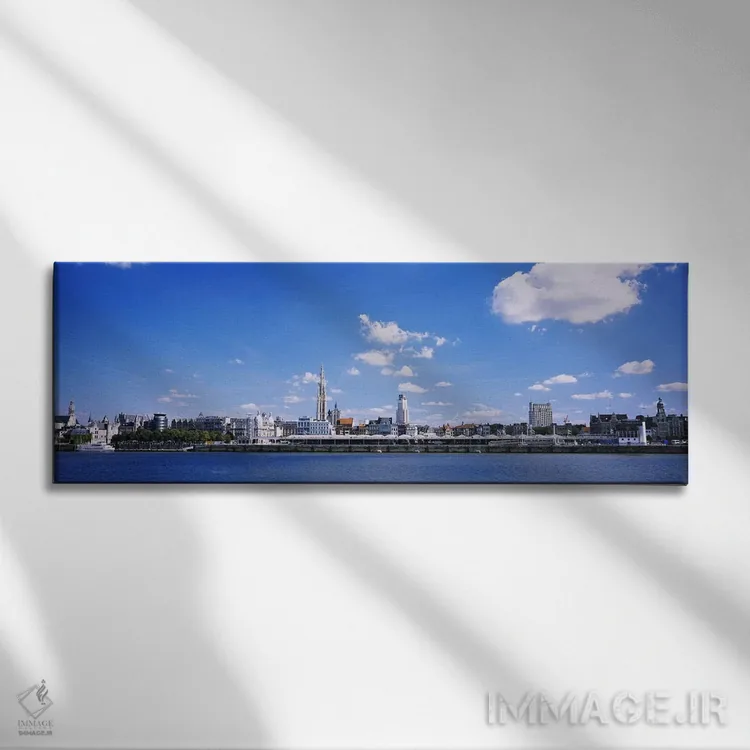 تابلو Antwerp, Flemish Region, Belgium,آسمانخط کنار آب، آنتورپ، منطقه فلاندری، بلژیک اثر پانورامیک ایمجز (استودیو عکاسی عریض) - نمای روبهرو روی دیوار
