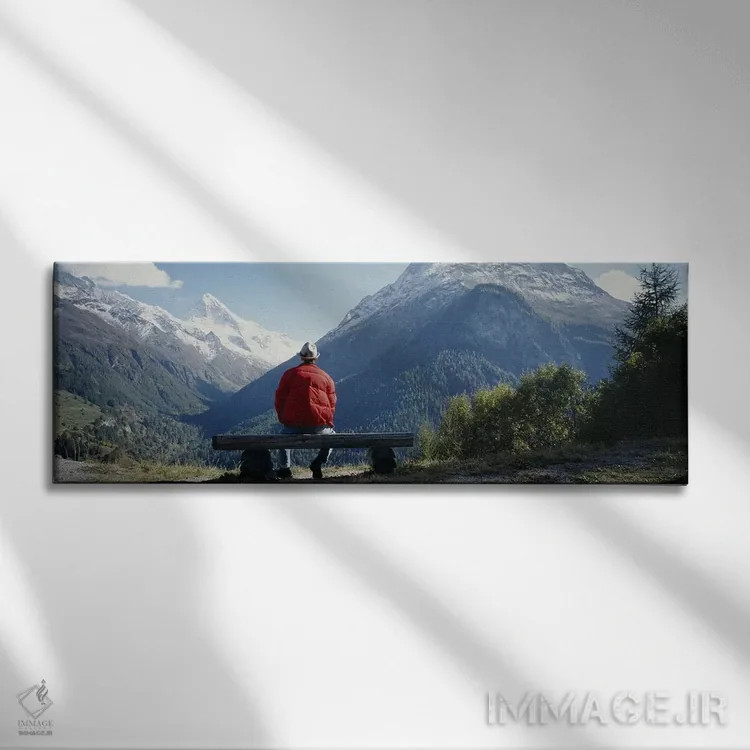 تابلو کوهنورد در حال تماشای کوهها، سوئیس اثر پانورامیک ایمجز (استودیو عکاسی عریض) - نمای روبهرو روی دیوار