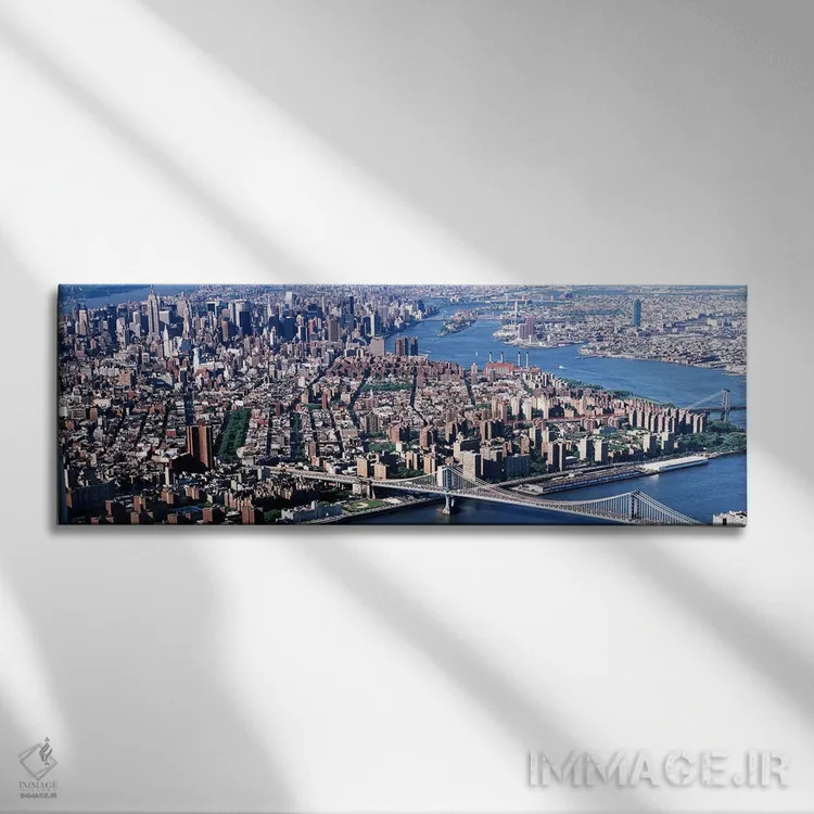 تابلو New York, Brooklyn Bridge, aerial,آمریکا، نیویورک، پل بروکلین، نمای هوایی اثر پانورامیک ایمجز (استودیو عکاسی عریض) - نمای روبهرو روی دیوار