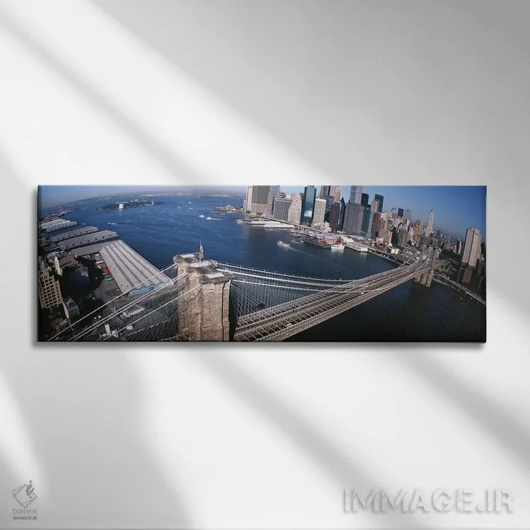 تابلو New York, Brooklyn Bridge, aerial #2,آمریکا، نیویورک، پل بروکلین، نمای هوایی شماره ۲ اثر پانورامیک ایمجز (استودیو عکاسی عریض) - نمای روبهرو روی دیوار