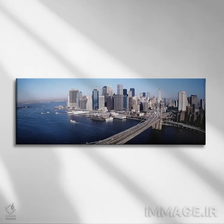 تابلو Lower Manhattan, NYC, New York City, New York State, USA,نمای هوایی پل بروکلین، بخش پایین منهتن، نیویورک، ایالت نیویورک، آمریکا اثر پانورامیک ایمجز (استودیو عکاسی عریض) - نمای روبهرو روی دیوار
