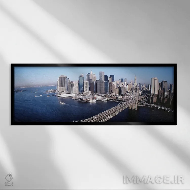 تابلو Lower Manhattan, NYC, New York City, New York State, USA,نمای هوایی پل بروکلین، بخش پایین منهتن، نیویورک، ایالت نیویورک، آمریکا اثر پانورامیک ایمجز (استودیو عکاسی عریض) - نمای قابدار مشکی