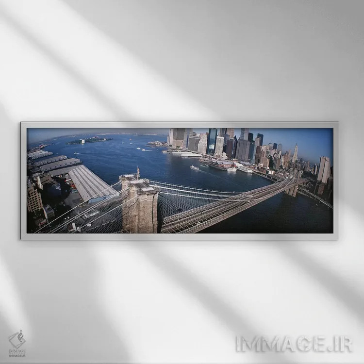 تابلو New York, Brooklyn Bridge, aerial #2,آمریکا، نیویورک، پل بروکلین، نمای هوایی شماره ۲ اثر پانورامیک ایمجز (استودیو عکاسی عریض) - نمای قابدار سفید