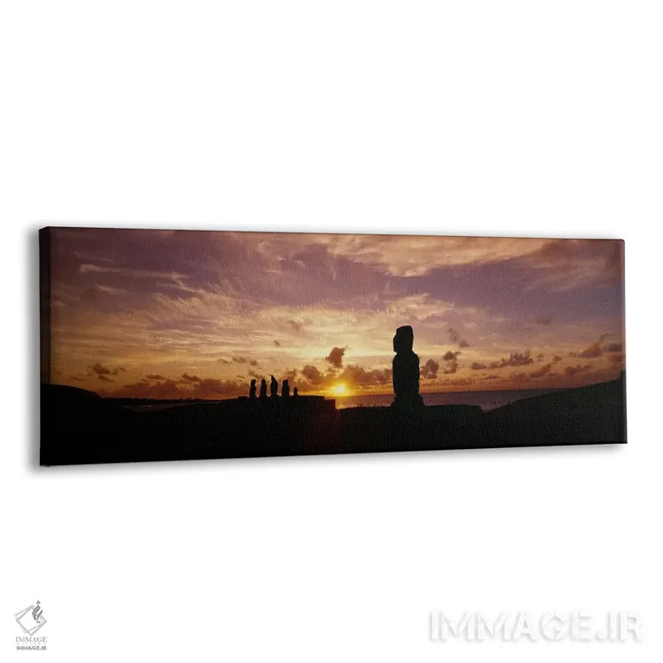 تابلو Tahai Archaeological Site, Rano Raraku, Easter Island, Chile,سایه مجسمههای موآی در غروب، محوطه باستانی تاحای، رانو رااراکو، جزیره ایستر، شیلی اثر پانورامیک ایمجز (استودیو عکاسی عریض) - نمای پرسپکتیو محصول