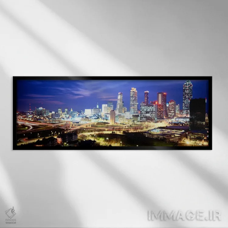 تابلو Atlanta, Georgia, USA,ساختمانهای نورانی هنگام غروب، آتلانتا، جورجیا، آمریکا اثر پانورامیک ایمجز (استودیو عکاسی عریض) - نمای قابدار مشکی
