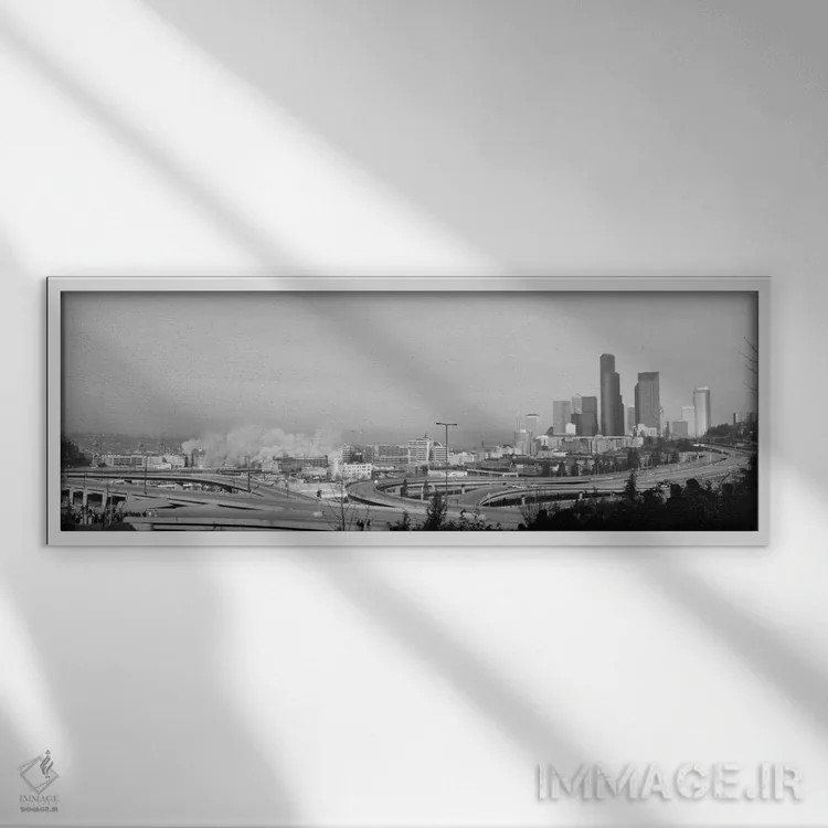 تابلو Seattle, Washington State, USA,تخریب ساختمان نزدیک بزرگراه، سیاتل، ایالت واشنگتن، آمریکا اثر پانورامیک ایمجز (استودیو عکاسی عریض) - نمای قابدار سفید