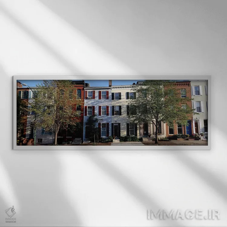 تابلو Philadelphia,خانههای ردیفی، فیلادلفیا اثر پانورامیک ایمجز (استودیو عکاسی عریض) - نمای قابدار سفید