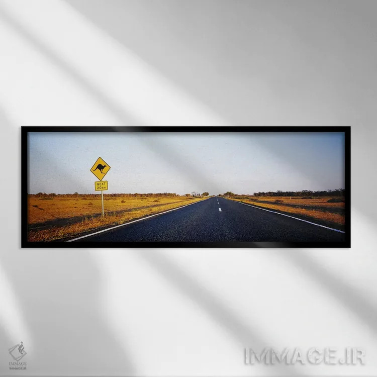 تابلو New South Wales, Australia,تابلوی عبور کانگورو در کنار بزرگراه، نیوساوتولز، استرالیا اثر پانورامیک ایمجز (استودیو عکاسی عریض) - نمای قابدار مشکی