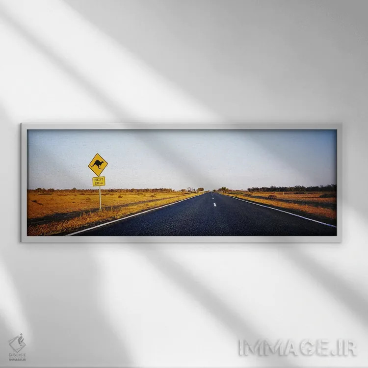 تابلو New South Wales, Australia,تابلوی عبور کانگورو در کنار بزرگراه، نیوساوتولز، استرالیا اثر پانورامیک ایمجز (استودیو عکاسی عریض) - نمای قابدار سفید