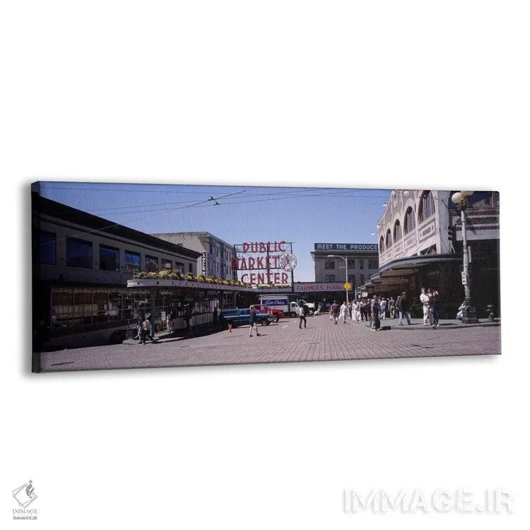 تابلو Pike Place Market, Seattle, Washington State, USA,گروهی از افراد در بازار، بازار پایک پلیس، سیاتل، واشنگتن، آمریکا اثر پانورامیک ایمجز (استودیو عکاسی عریض) - نمای پرسپکتیو محصول