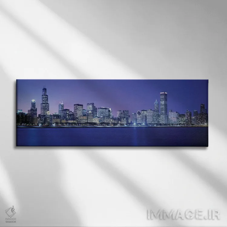 تابلو Chicago, Cook County, Illinois, USA,خط افق مرکز شهر در غروب، شیکاگو، شهرستان کوک، ایلینوی، آمریکا اثر پانورامیک ایمجز (استودیو عکاسی عریض) - نمای روبهرو روی دیوار
