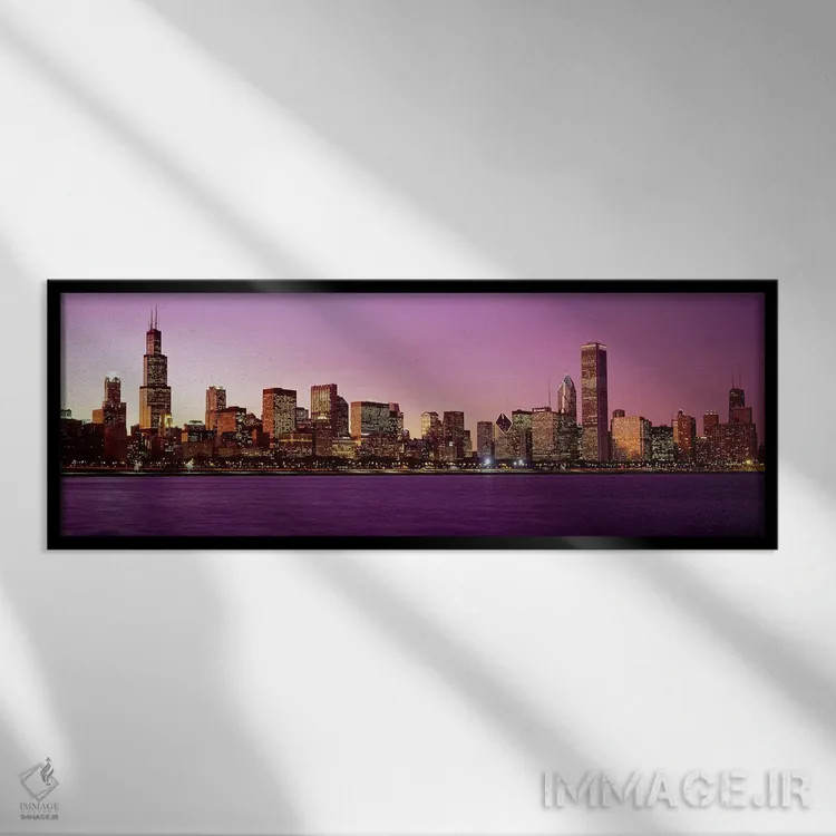 تابلو Illinois, USA,خط افق شیکاگو در غروب آفتاب، ایلینوی، آمریکا اثر پانورامیک ایمجز (استودیو عکاسی عریض) - نمای قابدار مشکی