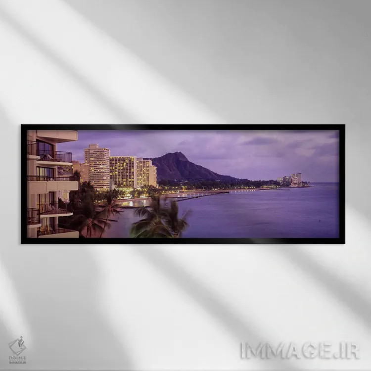 تابلو Oahu, Hawaii, USA #2,ساحل وایکیکی، اوآهو، هاوایی، آمریکا شماره ۲ اثر پانورامیک ایمجز (استودیو عکاسی عریض) - نمای قابدار مشکی