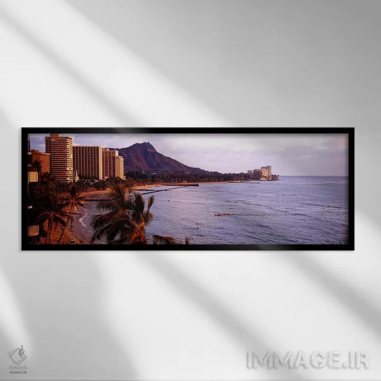 تابلو Oahu, Hawaii, USA,ساحل وایکیکی، اوآهو، هاوایی، آمریکا اثر پانورامیک ایمجز (استودیو عکاسی عریض) - نمای قابدار مشکی