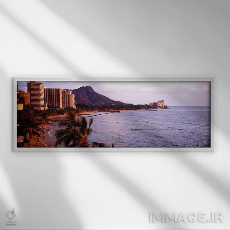 تابلو Oahu, Hawaii, USA,ساحل وایکیکی، اوآهو، هاوایی، آمریکا اثر پانورامیک ایمجز (استودیو عکاسی عریض) - نمای قابدار سفید