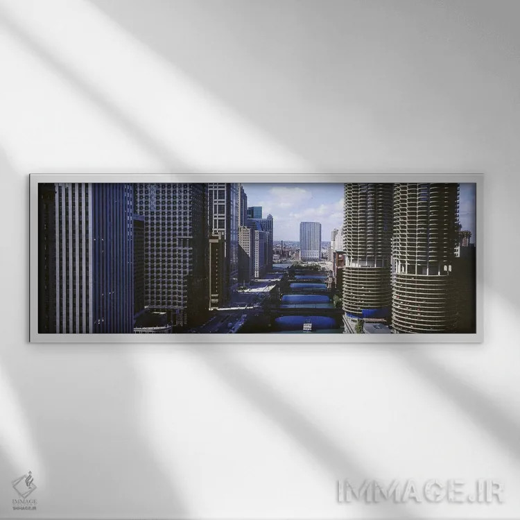 تابلو Chicago, Illinois, USA,معماری در امتداد رودخانه شیکاگو، ایلینوی، آمریکا اثر پانورامیک ایمجز (استودیو عکاسی عریض) - نمای قابدار سفید