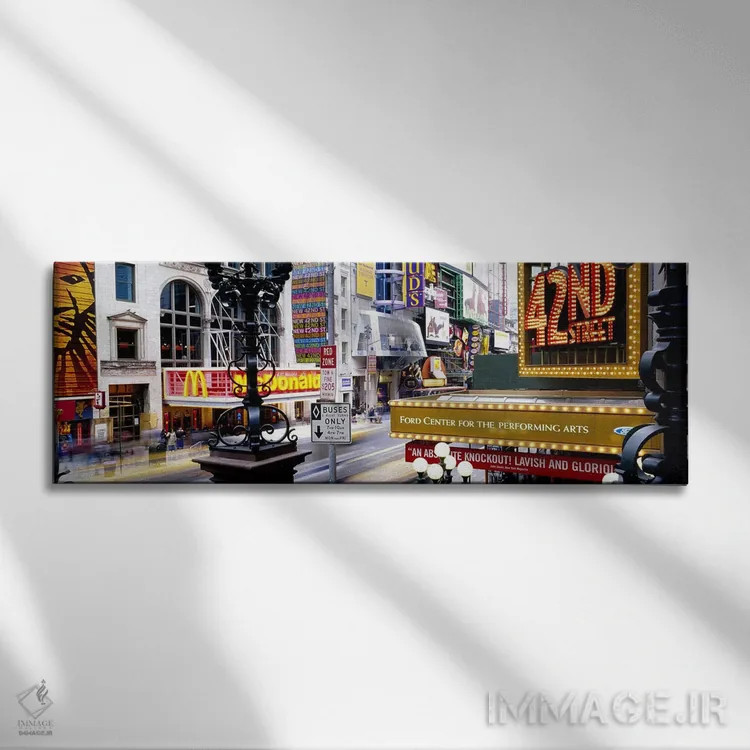 تابلو 42nd Street, Manhattan, New York City, New York State, USA,جاده عبوری از بازار، خیابان ۴۲، منهتن، نیویورک، آمریکا اثر پانورامیک ایمجز (استودیو عکاسی عریض) - نمای روبهرو روی دیوار