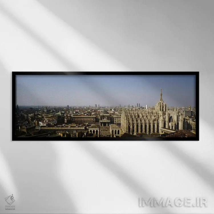 تابلو Duomo di Milano, Lombardia, Italy,نمای هوایی از یک کلیسای جامع در شهر، دومو دی میلانو، لومباردیا، ایتالیا اثر پانورامیک ایمجز (استودیو عکاسی عریض) - نمای قابدار مشکی