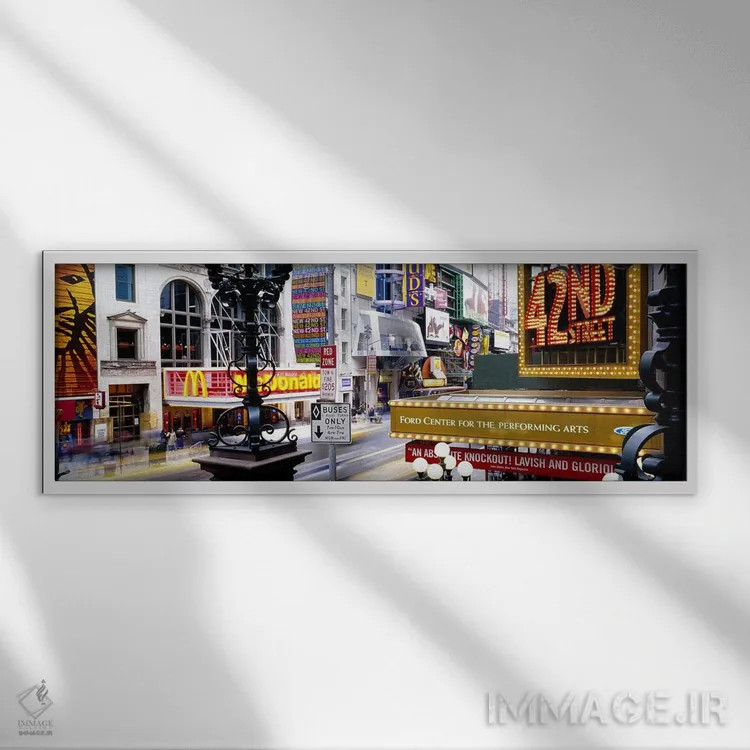 تابلو 42nd Street, Manhattan, New York City, New York State, USA,جاده عبوری از بازار، خیابان ۴۲، منهتن، نیویورک، آمریکا اثر پانورامیک ایمجز (استودیو عکاسی عریض) - نمای قابدار سفید