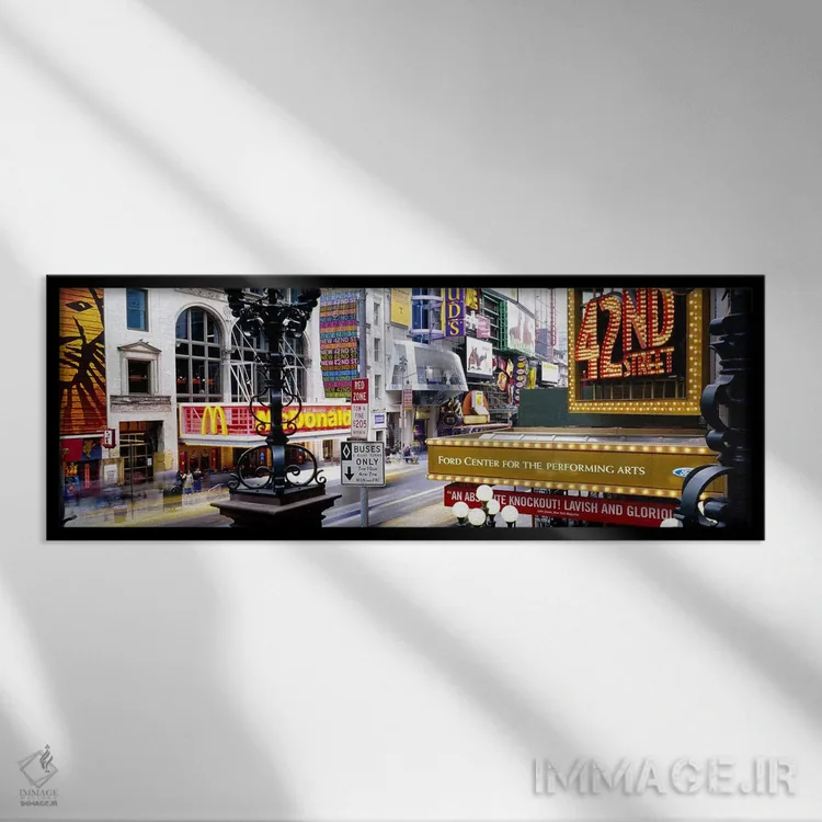 تابلو 42nd Street, Manhattan, New York City, New York State, USA,جاده عبوری از بازار، خیابان ۴۲، منهتن، نیویورک، آمریکا اثر پانورامیک ایمجز (استودیو عکاسی عریض) - نمای قابدار مشکی