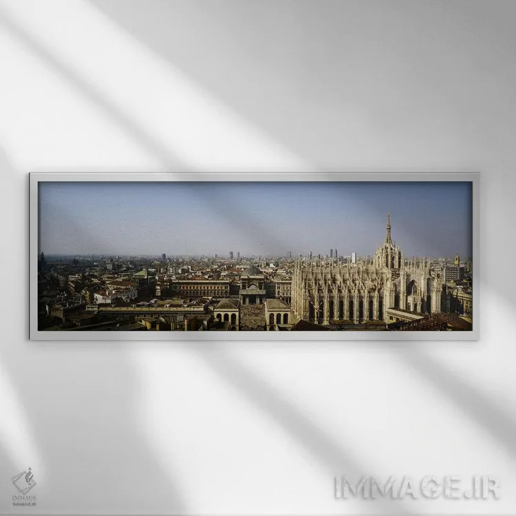 تابلو Duomo di Milano, Lombardia, Italy,نمای هوایی از یک کلیسای جامع در شهر، دومو دی میلانو، لومباردیا، ایتالیا اثر پانورامیک ایمجز (استودیو عکاسی عریض) - نمای قابدار سفید