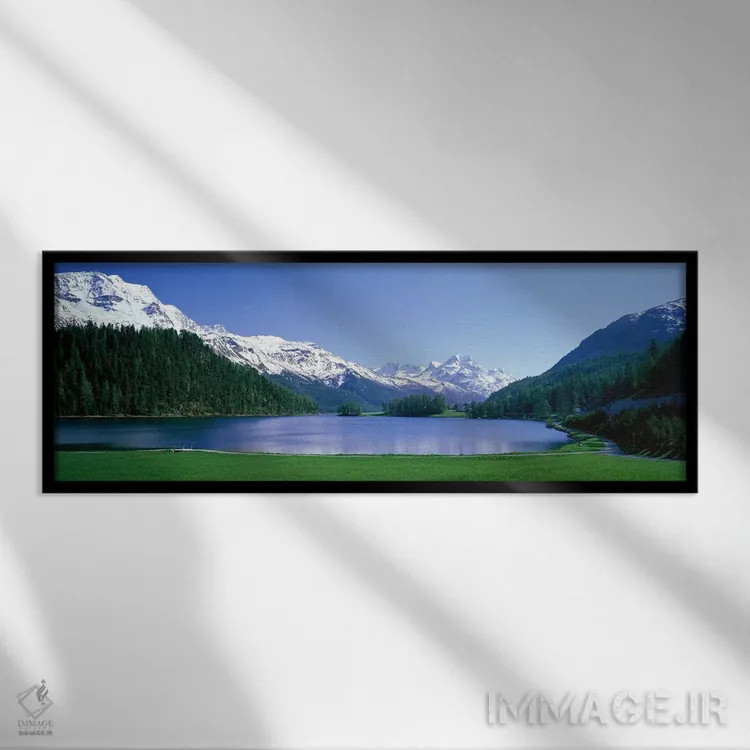تابلو دریاچه سیلورپلَنر سنت موریتز سوئیس اثر پانورامیک ایمجز (استودیو عکاسی عریض) - نمای قابدار مشکی