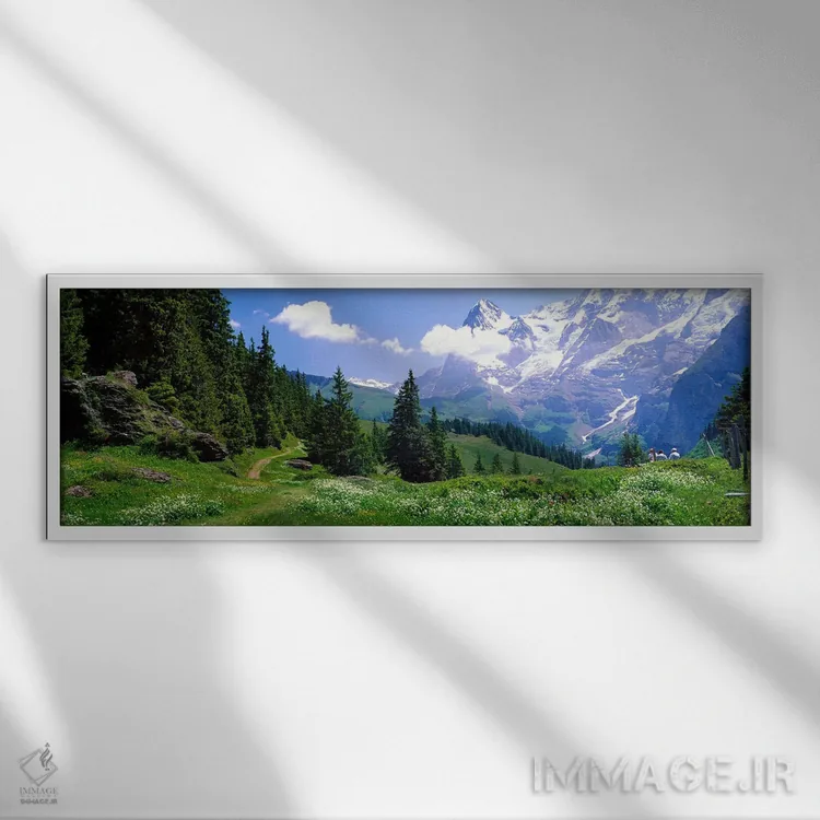 تابلو منظره آلپی نزدیک موررن، سوئیس اثر پانورامیک ایمجز (استودیو عکاسی عریض) - نمای قابدار سفید