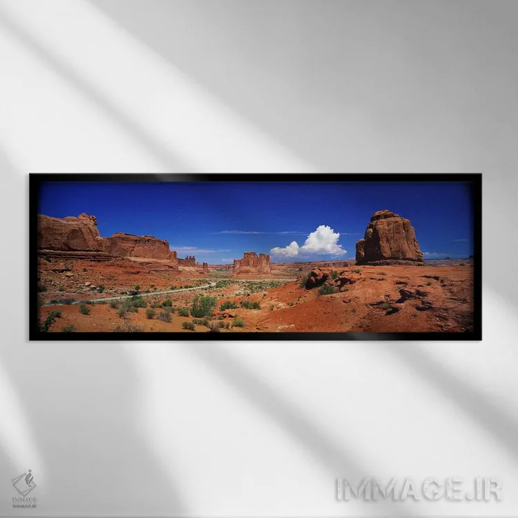 تابلو Arches National Park, Grand County, Utah, USA,نمای ورودی پارک ملی آرچز، شهرستان گرند، یوتا، آمریکا اثر پانورامیک ایمجز (استودیو عکاسی عریض) - نمای قابدار مشکی