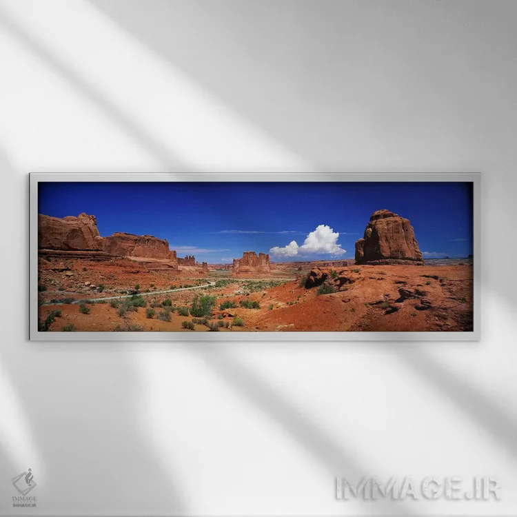 تابلو Arches National Park, Grand County, Utah, USA,نمای ورودی پارک ملی آرچز، شهرستان گرند، یوتا، آمریکا اثر پانورامیک ایمجز (استودیو عکاسی عریض) - نمای قابدار سفید