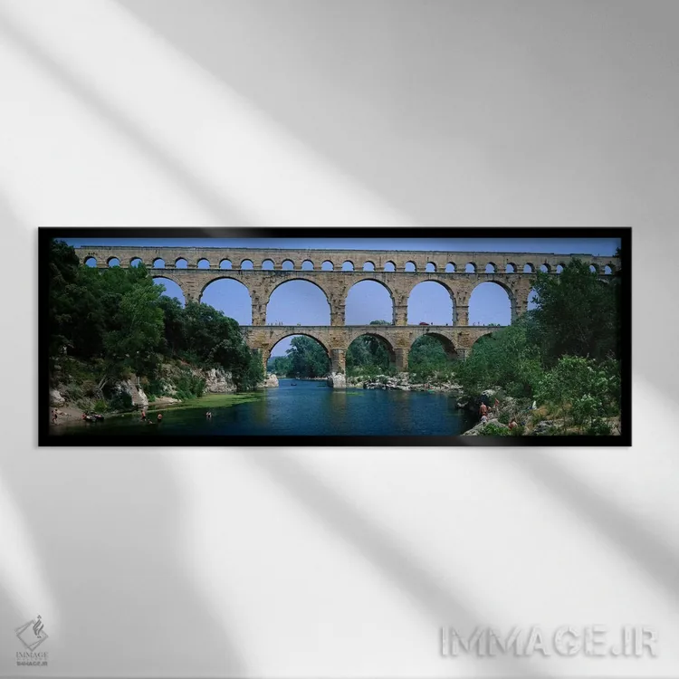 تابلو پل پون دو گار (آببر رومی)، پروونس فرانسه اثر پانورامیک ایمجز (استودیو عکاسی عریض) - نمای قابدار مشکی