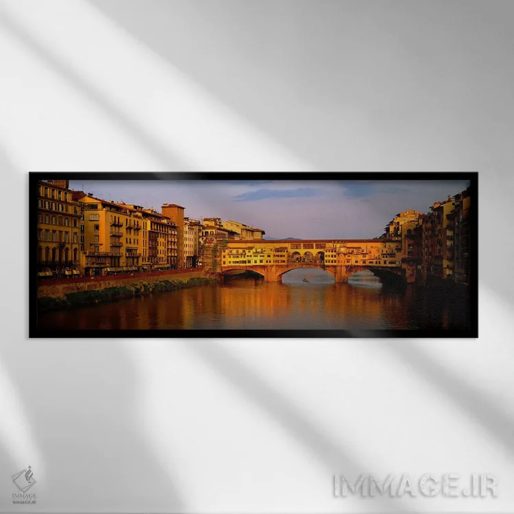 تابلو پل پونته وکیو، رود آرنو، فلورانس ایتالیا اثر پانورامیک ایمجز (استودیو عکاسی عریض) - نمای قابدار مشکی