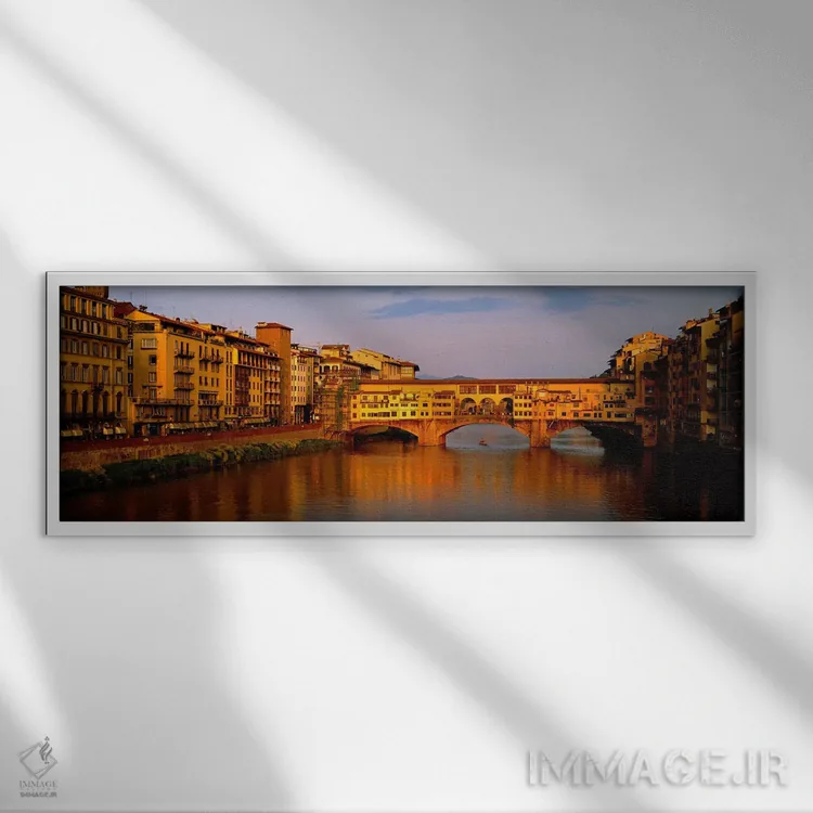 تابلو پل پونته وکیو، رود آرنو، فلورانس ایتالیا اثر پانورامیک ایمجز (استودیو عکاسی عریض) - نمای قابدار سفید