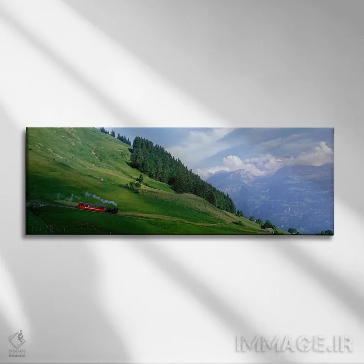 تابلو قطار بخار نزدیک بریِنز، سوئیس اثر پانورامیک ایمجز (استودیو عکاسی عریض) - نمای روبهرو روی دیوار