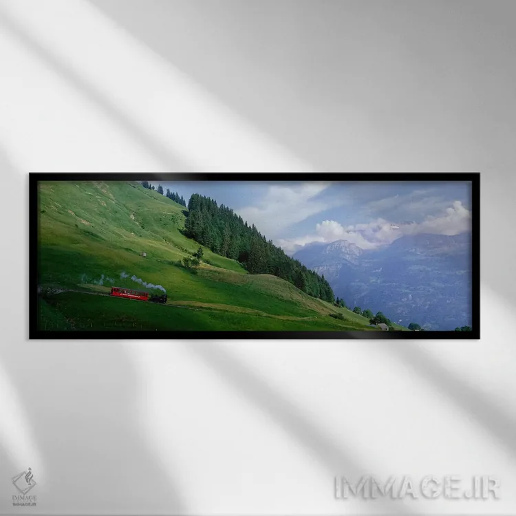 تابلو قطار بخار نزدیک بریِنز، سوئیس اثر پانورامیک ایمجز (استودیو عکاسی عریض) - نمای قابدار مشکی