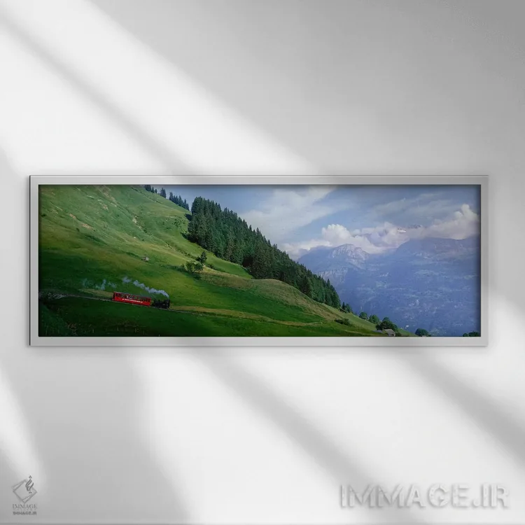 تابلو قطار بخار نزدیک بریِنز، سوئیس اثر پانورامیک ایمجز (استودیو عکاسی عریض) - نمای قابدار سفید