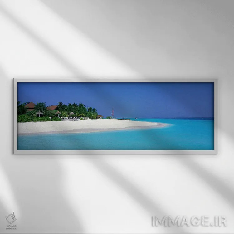 تابلو ساحل لاگونا، مالدیو اثر پانورامیک ایمجز (استودیو عکاسی عریض) - نمای قابدار سفید