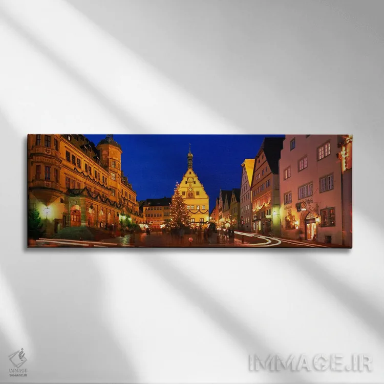 تابلو Marktplatz, Rothenburg ob der Tauber, Bavaria, Germany,شب کریسمس در مارکتپلاتز، روتنبورگ اُب در تاوبر، باواریا، آلمان اثر پانورامیک ایمجز (استودیو عکاسی عریض) - نمای روبهرو روی دیوار