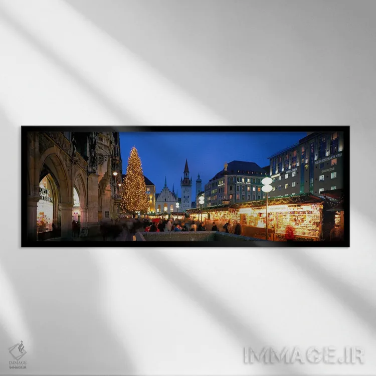 تابلو Marienplatz, Munich, Bavaria, Germany,شب کریسمس، مارینپلاتز، مونیخ، باواریا، آلمان اثر پانورامیک ایمجز (استودیو عکاسی عریض) - نمای قابدار مشکی
