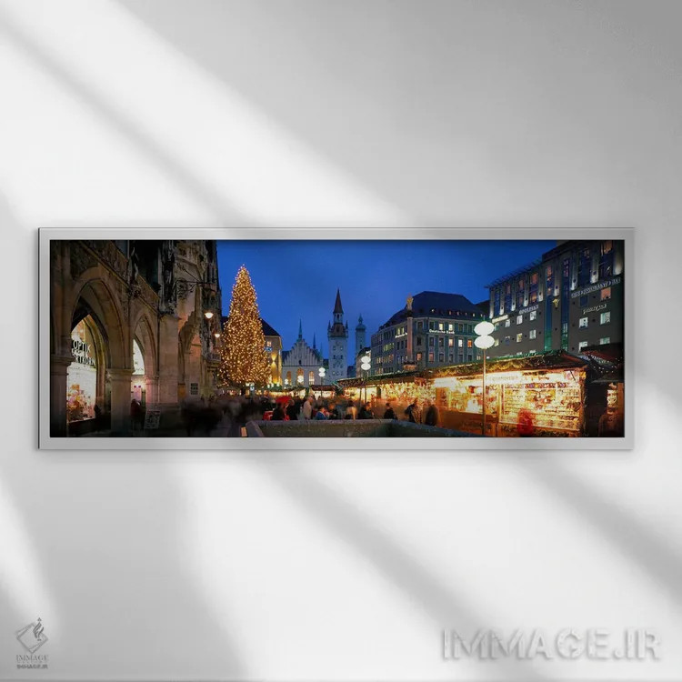 تابلو Marienplatz, Munich, Bavaria, Germany,شب کریسمس، مارینپلاتز، مونیخ، باواریا، آلمان اثر پانورامیک ایمجز (استودیو عکاسی عریض) - نمای قابدار سفید