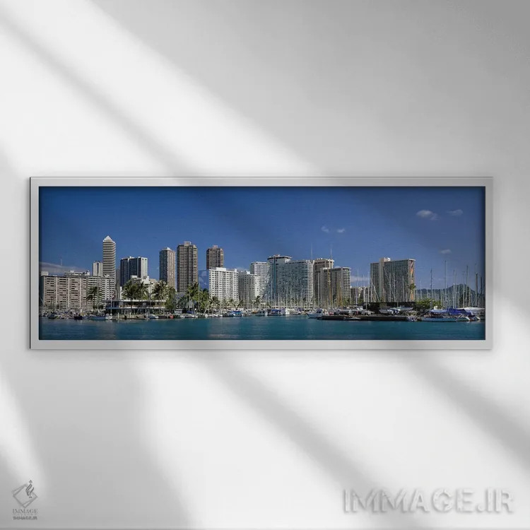 تابلو هونولولو، هاوایی (۴) اثر پانورامیک ایمجز (استودیو عکاسی عریض) - نمای قابدار سفید