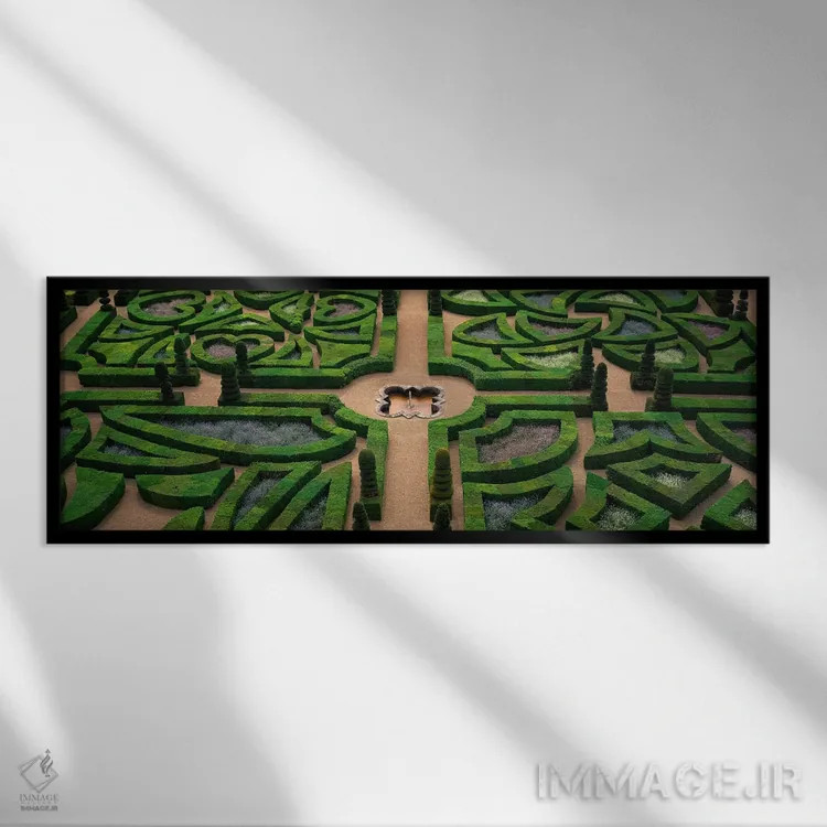 تابلو Ornamental Garden, Chateau de Villandry, Centre-Val de Loire, France,فواره سالن اول، باغ زینتی، قلعه ویاندری، سانتر-وال دو لوآر، فرانسه اثر پانورامیک ایمجز (استودیو عکاسی عریض) - نمای قابدار مشکی