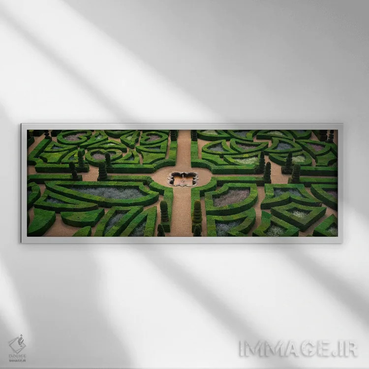 تابلو Ornamental Garden, Chateau de Villandry, Centre-Val de Loire, France,فواره سالن اول، باغ زینتی، قلعه ویاندری، سانتر-وال دو لوآر، فرانسه اثر پانورامیک ایمجز (استودیو عکاسی عریض) - نمای قابدار سفید