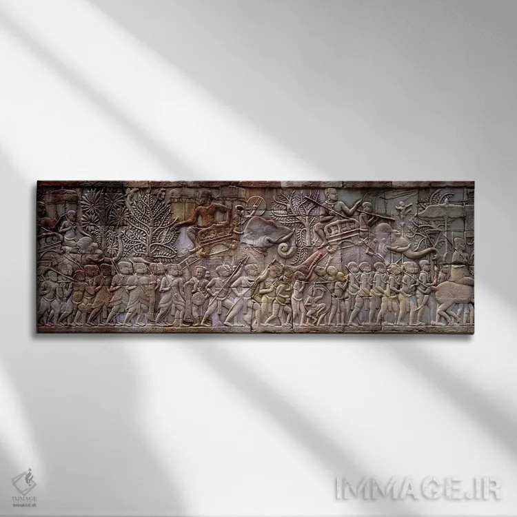 تابلو نقش برجسته (بسریلیف) انگکور وات، کامبوج اثر پانورامیک ایمجز (استودیو عکاسی عریض) - نمای روبهرو روی دیوار