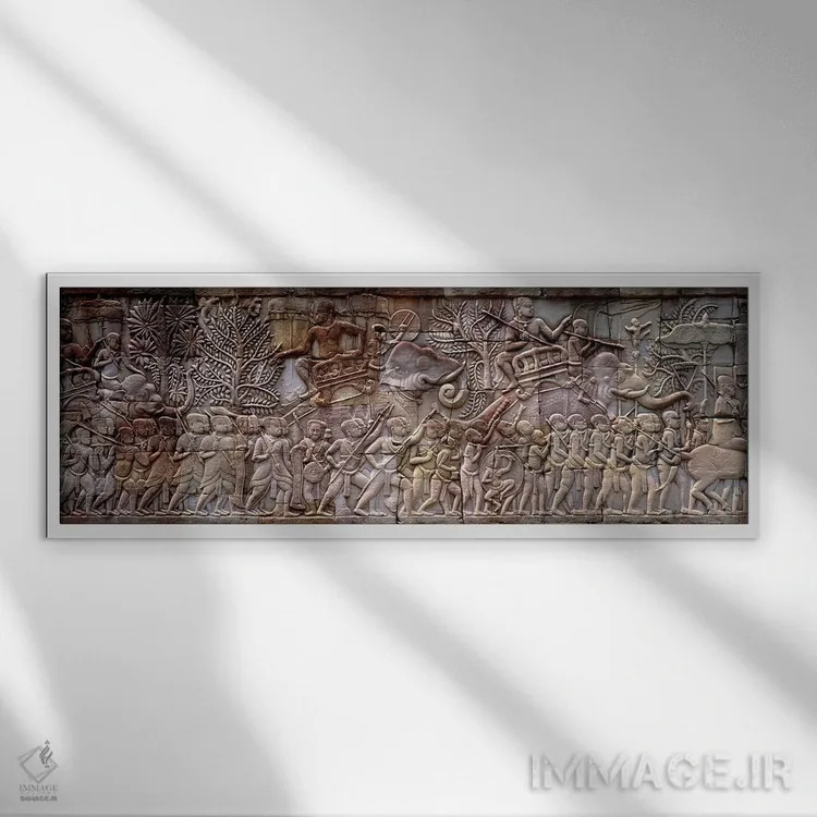 تابلو نقش برجسته (بسریلیف) انگکور وات، کامبوج اثر پانورامیک ایمجز (استودیو عکاسی عریض) - نمای قابدار سفید