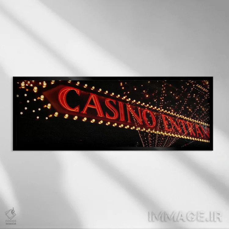 تابلو Nevada, USA,نمای زاویه پایین از تابلوی نئونی، لاس وگاس، نوادا، ایالات متحده آمریکا اثر پانورامیک ایمجز (استودیو عکاسی عریض) - نمای قابدار مشکی
