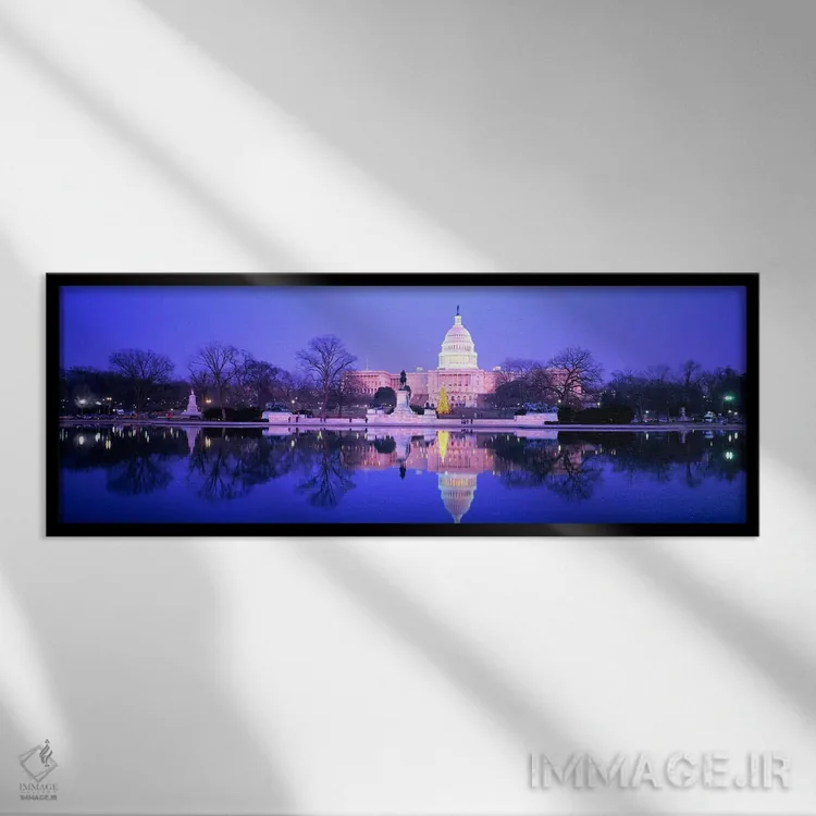 تابلو Washington DC, District of Columbia, USA,کریسمس در ساختمان کپیتال، واشینگتن دیسی، حوزه کلمبیا، ایالات متحده آمریکا اثر پانورامیک ایمجز (استودیو عکاسی عریض) - نمای قابدار مشکی