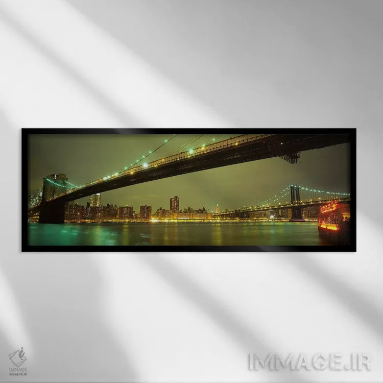تابلو New York City, New York, USA,پل بروکلین و پل منهتن، نیویورک سیتی، ایالات متحده آمریکا اثر پانورامیک ایمجز (استودیو عکاسی عریض) - نمای قابدار مشکی