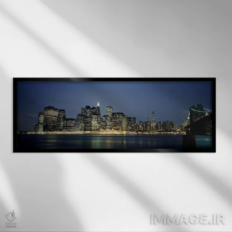 تابلو NYC, New York City, New York State, USA,ساختمانهای کنار آب، نیویورک سیتی، ایالت نیویورک، ایالات متحده آمریکا اثر پانورامیک ایمجز (استودیو عکاسی عریض) - نمای قابدار مشکی