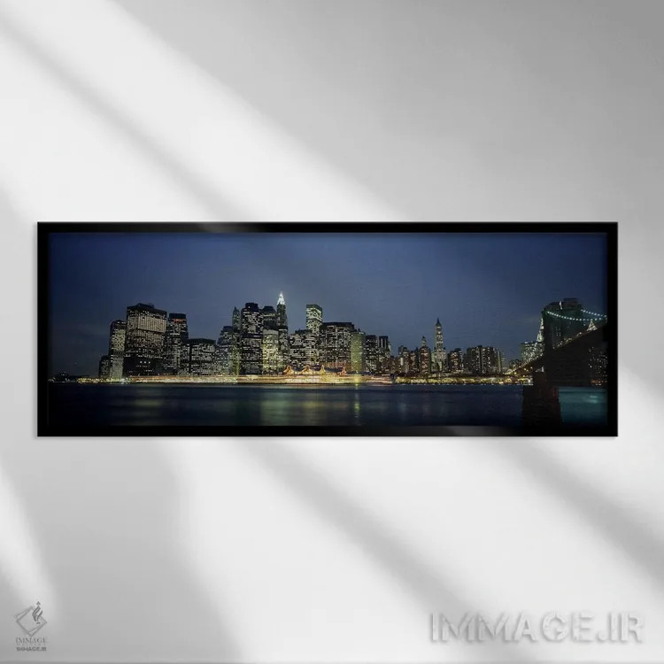 تابلو NYC, New York City, New York State, USA,ساختمانهای کنار آب، نیویورک سیتی، ایالت نیویورک، ایالات متحده آمریکا اثر پانورامیک ایمجز (استودیو عکاسی عریض) - نمای قابدار مشکی