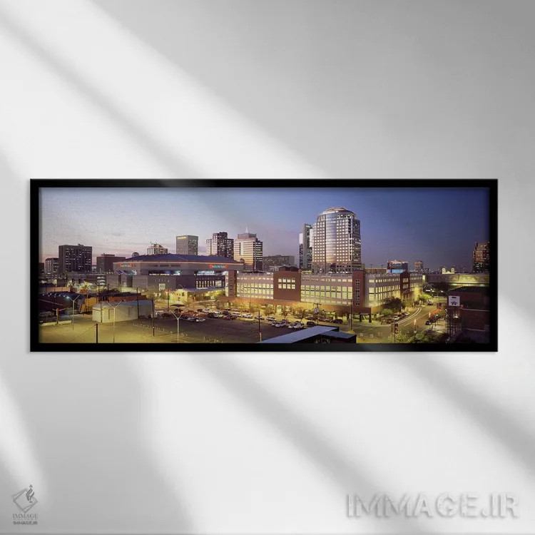 تابلو Phoenix, Arizona, USA,خط افق شهر هنگام غروب، فینیکس، آریزونا، ایالات متحده آمریکا اثر پانورامیک ایمجز (استودیو عکاسی عریض) - نمای قابدار مشکی